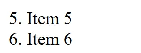 an ordered list with two items starting from number 5